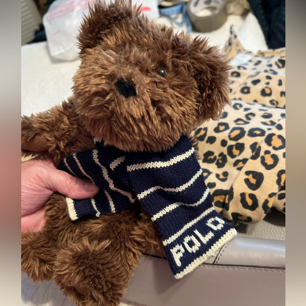10” Ralph Lauren Polo 2003 Vintage Teddy Bear Plaid Plush knit scarf
